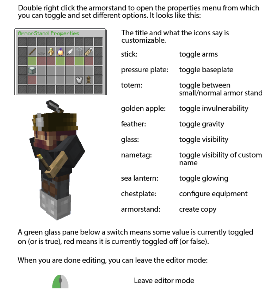 Armour-stand properties menu and the meaning of each icon